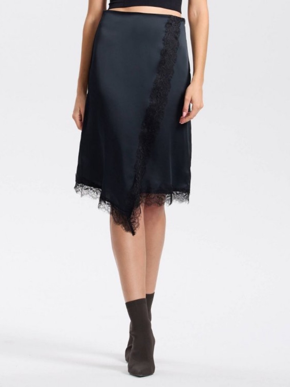 NWT Women's Split Lace Trim A-Line Skirt